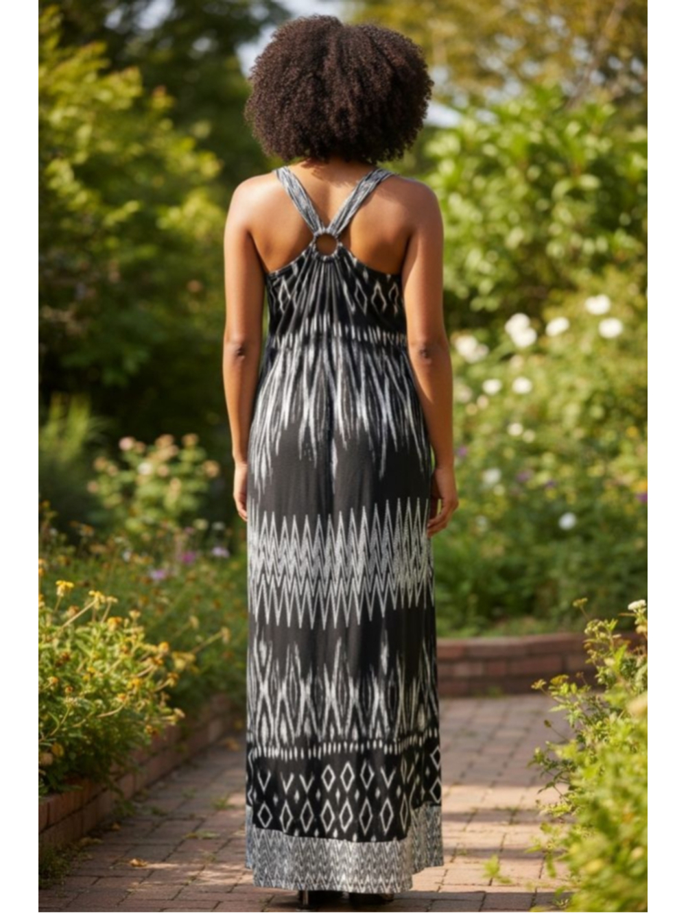 Emma & Michele Black White Ikat Print Maxi Dress XL - Picture 2 of 8
